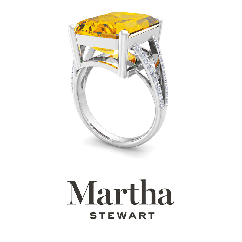 Martha Stewart 10 1/4ctw. Emerald Cut Citrine & Lab Grown Diamond Ring In Sterling Silver image number null